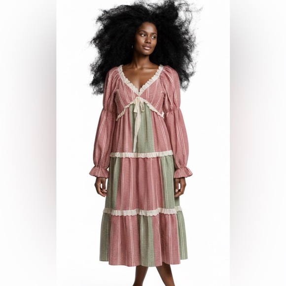 Rareraw Dresses & Skirts - RareRaw Elegant Pink and Green Striped Cottage Dress